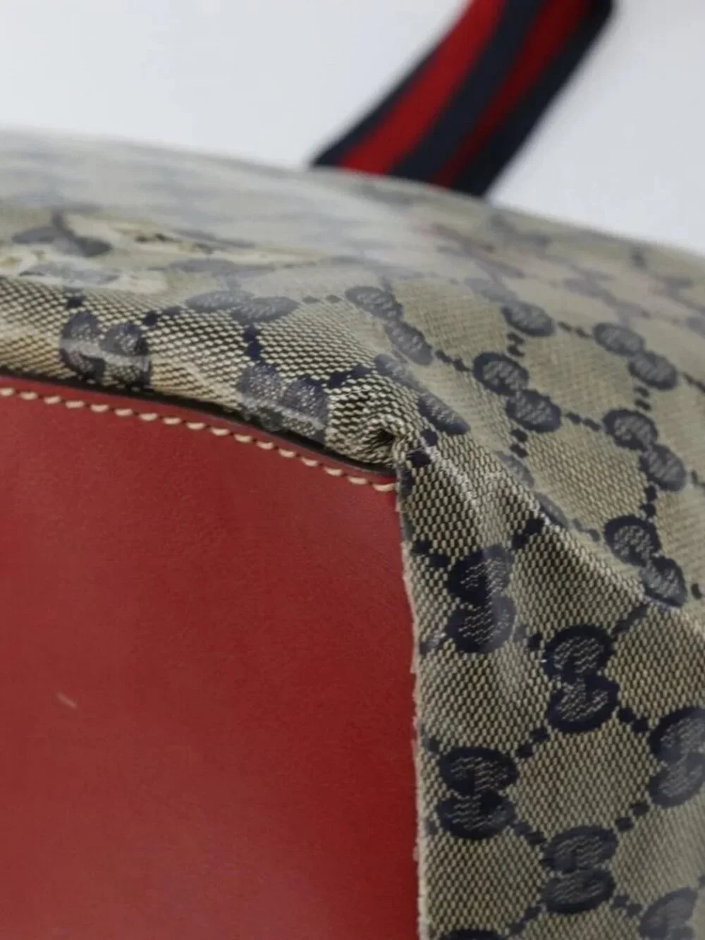 GUCCI GG Crystal Sherry Line Tote Bag Coated Canvas Navy Gold 131231 Auth 164487
